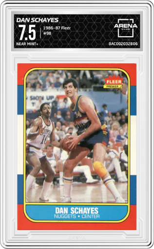 Danny Schayes from the 1986-87 Fleer set graded by Arena Club and given an overall grade of 7.5.