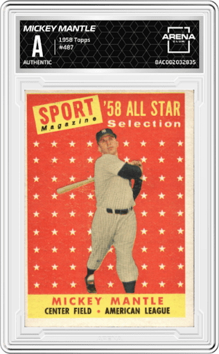 Mickey Mantle from the 1958 Topps set graded by Arena Club.