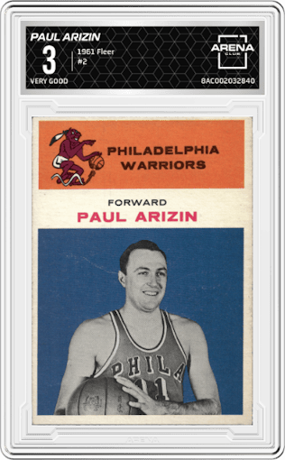Paul Arizin from the 1961 Fleer set graded by Arena Club and given an overall grade of 3.