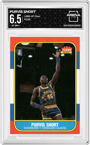 Purvis Short from the 1986-87 Fleer set graded by Arena Club and given an overall grade of 6.5.