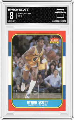 Byron Scott from the 1986-87 Fleer set graded by Arena Club and given an overall grade of 8.