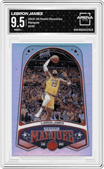 LeBron James from the 2019-20 Panini Chronicles  set graded by Arena Club and given an overall grade of 9.5.