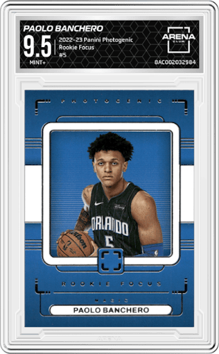 Paolo Banchero from the 2022-23 Panini Photogenic set graded by Arena Club and given an overall grade of 9.5.
