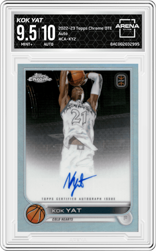 Kok Yat from the 2022-23 Topps Chrome OTE Overtime Elite set graded by Arena Club and given an overall grade of 9.5.