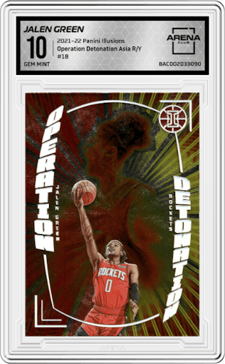 Jalen Green from the 2021-22 Panini Illusions set featuring a Asia Red/Yellow parallel graded by Arena Club and given an overall grade of 10.