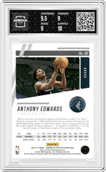 Anthony Edwards from the 2020-21 Panini Chronicles set graded by Arena Club and given an overall grade of 9.5.