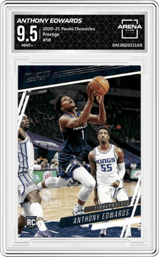 Anthony Edwards from the 2020-21 Panini Chronicles set graded by Arena Club and given an overall grade of 9.5.