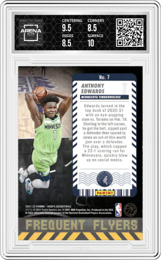 Anthony Edwards from the 2021-22 Panini NBA Hoops set graded by Arena Club and given an overall grade of 9.