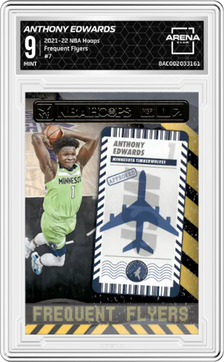 Anthony Edwards from the 2021-22 Panini NBA Hoops set graded by Arena Club and given an overall grade of 9.