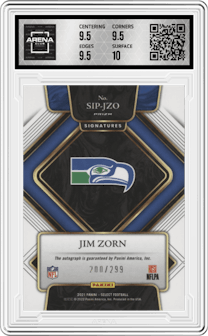 Jim Zorn from the 2021 Panini Select set graded by Arena Club and given an overall grade of 10.