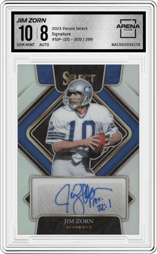 Jim Zorn from the 2021 Panini Select set graded by Arena Club and given an overall grade of 10.