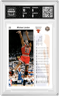 Michael Jordan from the 1992-93 Upper Deck  set featuring a Variation parallel graded by Arena Club and given an overall grade of 6.5.