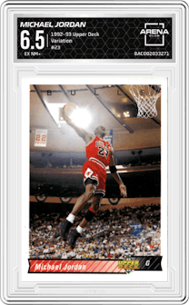 Michael Jordan from the 1992-93 Upper Deck  set featuring a Variation parallel graded by Arena Club and given an overall grade of 6.5.