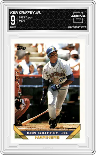 Ken Griffey Jr. from the 1993 Topps set graded by Arena Club and given an overall grade of 9.
