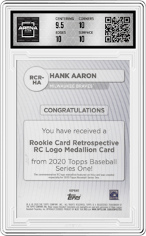 Hank Aaron from the 2020 Topps Series 1 set graded by Arena Club and given an overall grade of 10.