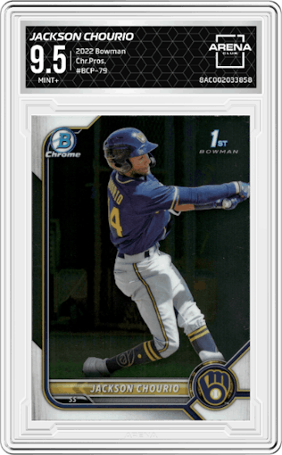 Jackson Chourio from the 2022 Bowman set graded by Arena Club and given an overall grade of 9.5.