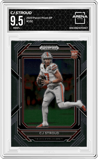 CJ Stroud from the 2023 Panini Prizm Draft Picks set graded by Arena Club and given an overall grade of 9.5.