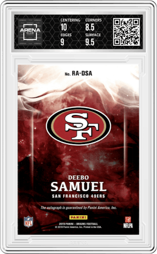Deebo Samuel from the 2019 Panini Origins set graded by Arena Club and given an overall grade of 9.