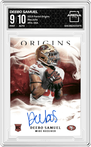 Deebo Samuel from the 2019 Panini Origins set graded by Arena Club and given an overall grade of 9.