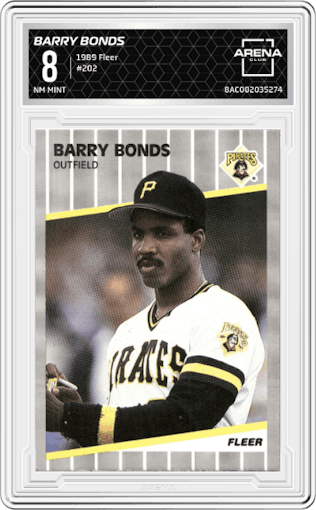 Barry Bonds from the 1989 Fleer set graded by Arena Club and given an overall grade of 8.