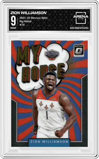 Zion Williamson from the 2021-22 Panini Donruss Optic set graded by Arena Club and given an overall grade of 9.