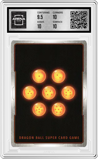 Deadly Defender Vegeta from the 2018 Dragon Ball S set graded by Arena Club and given an overall grade of 10.