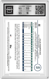 Julio Rodriguez from the 2024 Topps  set graded by Arena Club and given an overall grade of 10.