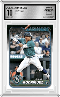 Julio Rodriguez from the 2024 Topps  set graded by Arena Club and given an overall grade of 10.
