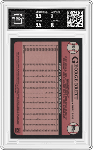 George Brett from the 2024 Topps  set graded by Arena Club and given an overall grade of 9.5.