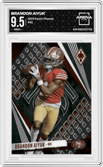 Brandon Aiyuk from the 2023 Panini Phoenix set graded by Arena Club and given an overall grade of 9.5.
