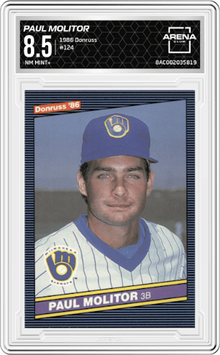 Paul Molitor from the 1986 Donruss set graded by Arena Club and given an overall grade of 8.5.