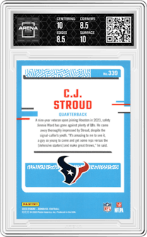 C.J. Stroud from the 2023 Panini Donruss set graded by Arena Club and given an overall grade of 9.