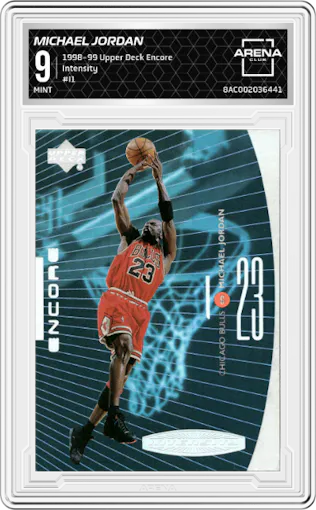 Michael Jordan from the 1998-99 Upper Deck Encore set graded by Arena Club and given an overall grade of 9.