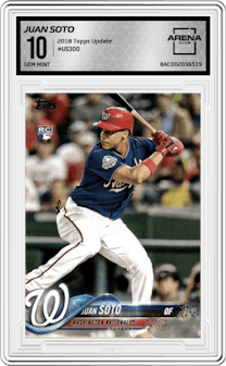 Juan Soto from the 2018 Topps Update set graded by Arena Club and given an overall grade of 10.