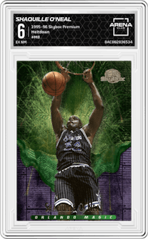 Shaquille O'Neal from the 1995-96 Skybox Premium set graded by Arena Club and given an overall grade of 6.