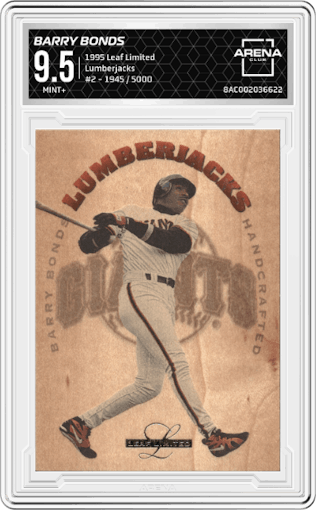 Barry Bonds from the 1995 Leaf Limited set graded by Arena Club and given an overall grade of 9.5.