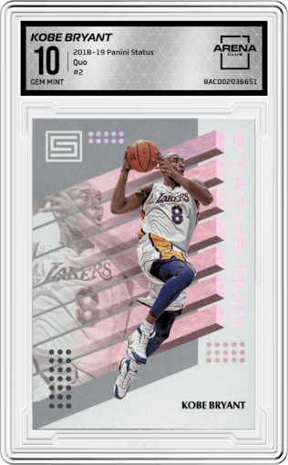 Kobe Bryant from the 2018-19 Panini Status set graded by Arena Club and given an overall grade of 10.