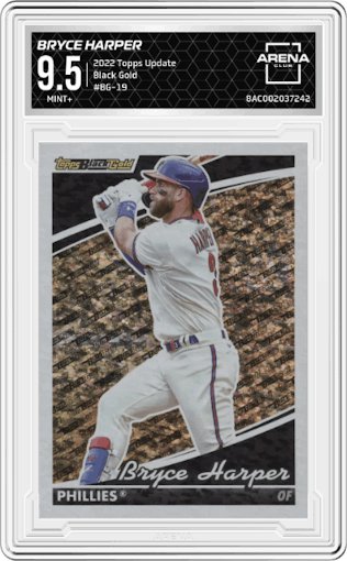 Bryce Harper from the 2022 Topps Update  set graded by Arena Club and given an overall grade of 9.5.