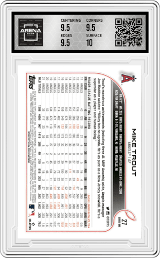 Mike Trout from the 2022 Topps  Series 1 set graded by Arena Club and given an overall grade of 10.