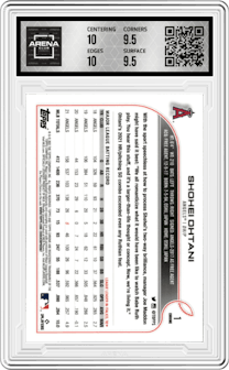 Shohei Ohtani from the 2022 Topps Chrome set graded by Arena Club and given an overall grade of 10.