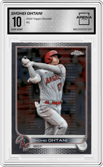 Shohei Ohtani from the 2022 Topps Chrome set graded by Arena Club and given an overall grade of 10.