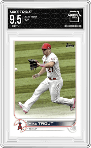Mike Trout from the 2022 Topps  Series 1 set graded by Arena Club and given an overall grade of 9.5.