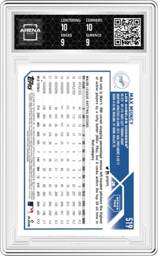 Max Muncy from the 2023 Topps Complete set featuring a All-Star Game  parallel graded by Arena Club and given an overall grade of 9.5.
