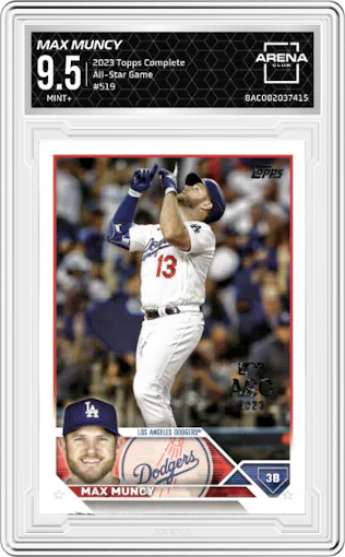 Max Muncy from the 2023 Topps Complete set featuring a All-Star Game  parallel graded by Arena Club and given an overall grade of 9.5.