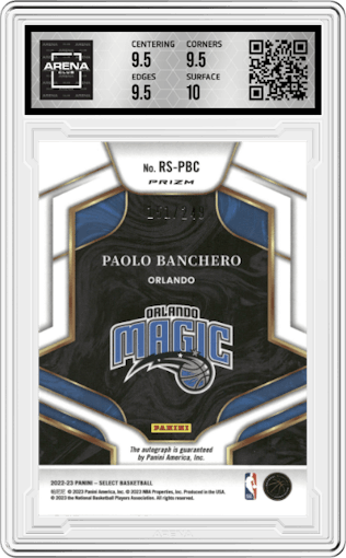 Paolo Banchero from the 2022-23 Panini Select set graded by Arena Club and given an overall grade of 10.