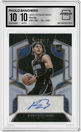 Paolo Banchero from the 2022-23 Panini Select set graded by Arena Club and given an overall grade of 10.