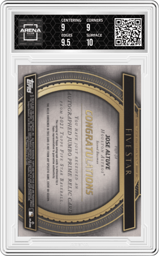 Jose Altuve from the 2021 Topps Five Star set graded by Arena Club and given an overall grade of 9.5.
