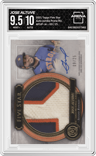 Jose Altuve from the 2021 Topps Five Star set graded by Arena Club and given an overall grade of 9.5.