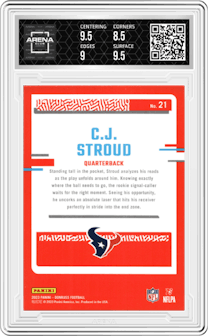 C.J. Stroud from the 2023 Panini Donruss set graded by Arena Club and given an overall grade of 9.