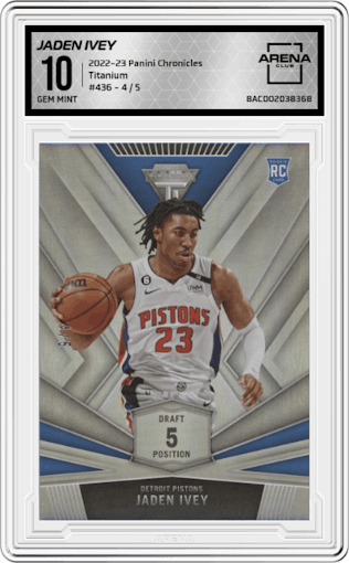 Jaden Ivey from the 2022-23 Panini Chronicles  set graded by Arena Club and given an overall grade of 10.